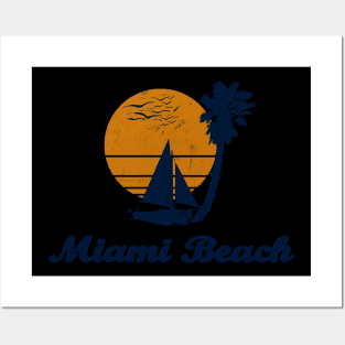 Miami Beach Summer Sunset Vintage Palm tree Design Posters and Art